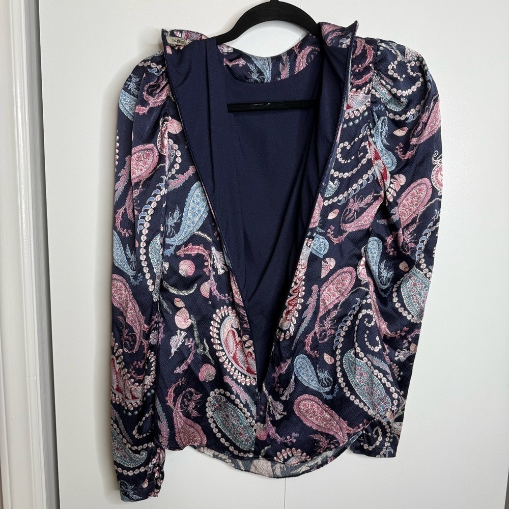 Thurley Crown Of Thornes Blouse Long sleeve Paisley Pearls Navy print size 4 RTR - Picture 11 of 13